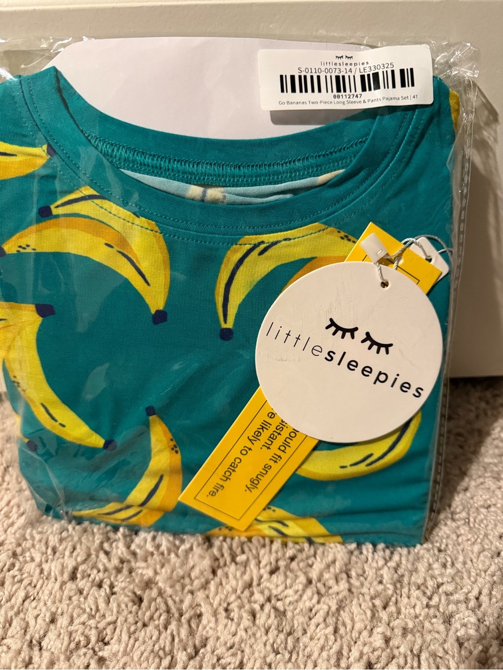 Little Sleepies Teal Banana Print Kids Pajama Set 4t brand new